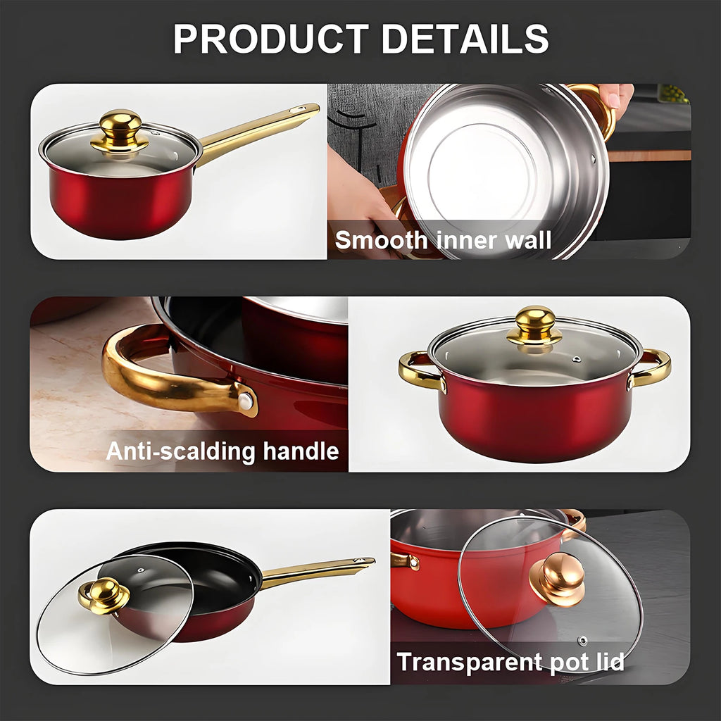 Red Stainless Steel, Non-Stick Kitchen Cookware