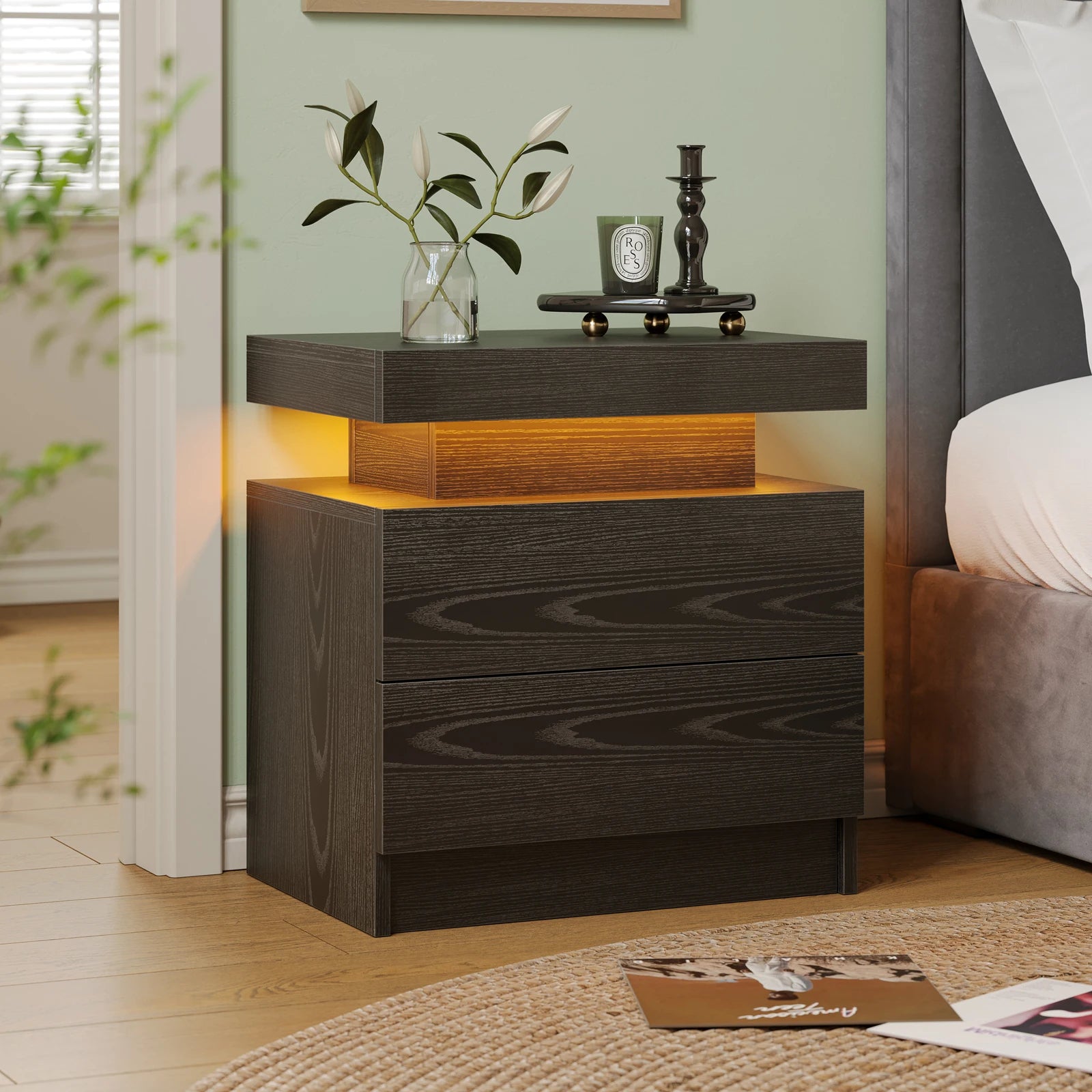 Cubehom LED Nightstands with 2 Drawers, End Table with RGB LED Lights for Bedroom Living Room