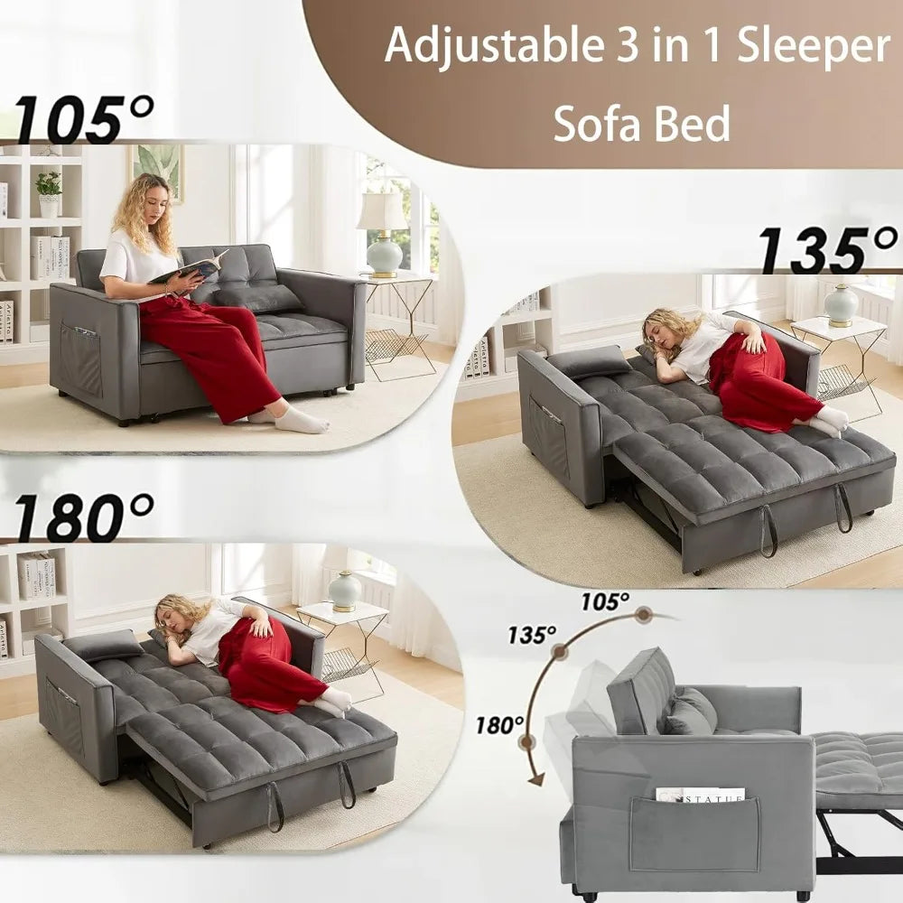 70" Velvet Sleeper Sofa Bed with Adjustable Back & Storage