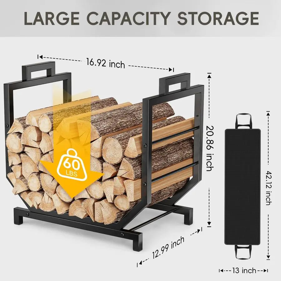 Firewood Rack Outdoor Indoor With Firewood Carrier