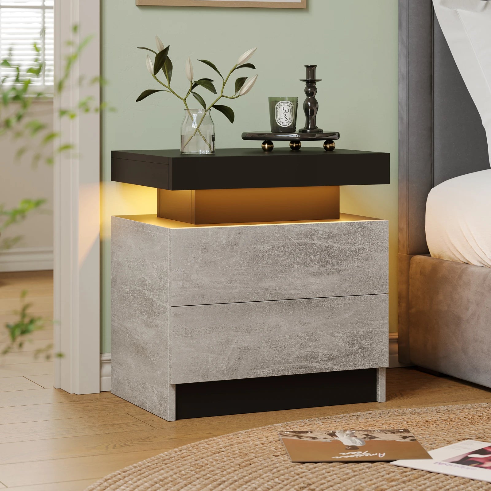 Cubehom LED Nightstands with 2 Drawers, End Table with RGB LED Lights for Bedroom Living Room