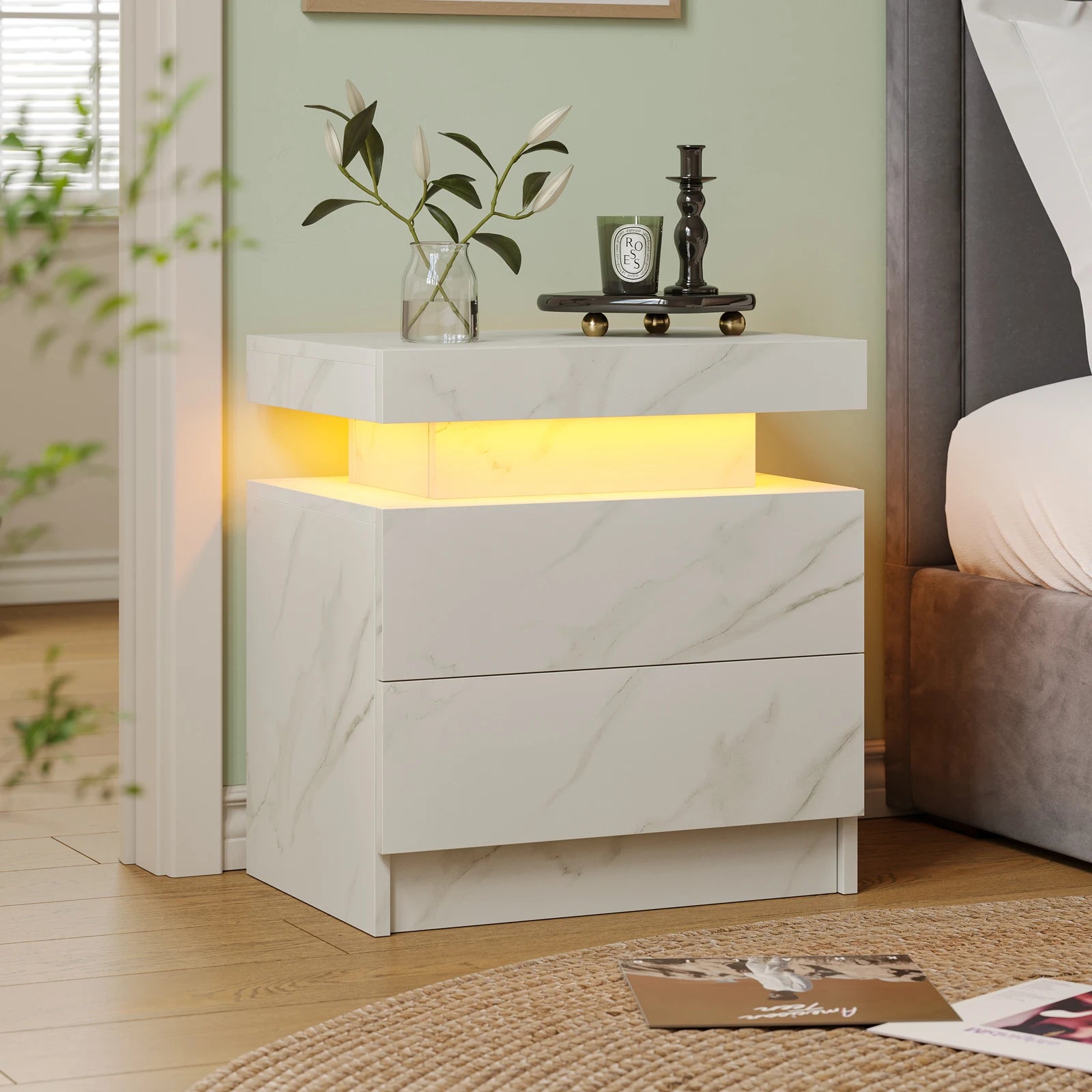 Cubehom LED Nightstands with 2 Drawers, End Table with RGB LED Lights for Bedroom Living Room
