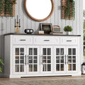 63" large buffet sideboard cabinet with storage, farmhouse buffet table with 3 drawers & 5 glass doors, modern