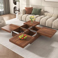 39.4'' Square Marble Veneer Coffee Table with Sliding Top & Ample Storage Walnut Finish, Modern and Sturdy MDF Design for