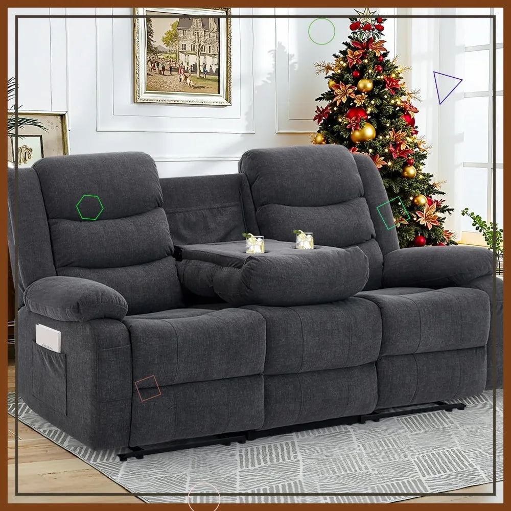 3-Seater Recliner Sofa with Drop-Down Table, Cup Holders & USB Charging