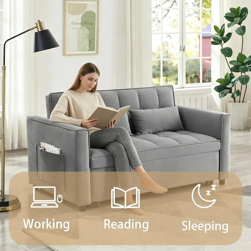 70" Velvet Sleeper Sofa Bed with Adjustable Back & Storage