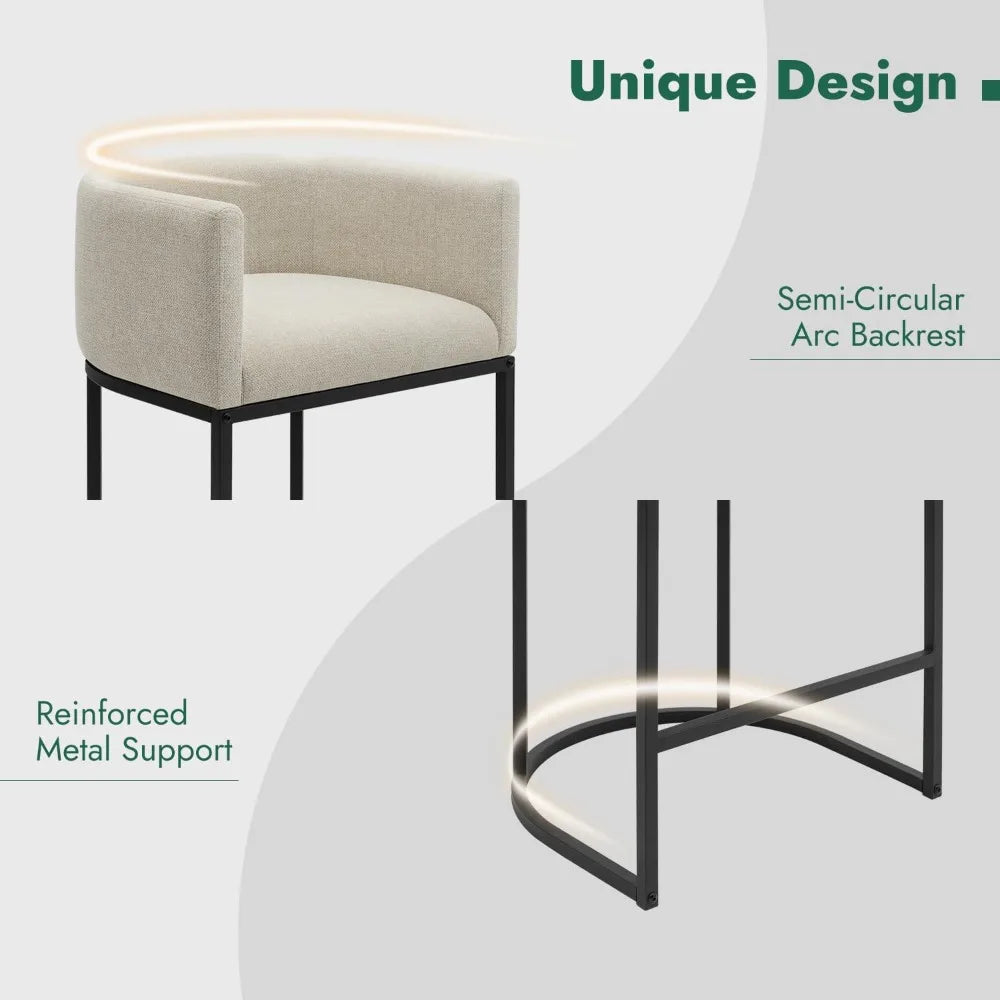 3-Piece Counter Height Bar Stools Set, 24 Inch Fabric Upholstered Kitchen Island Chairs with Metal Legs, Beige