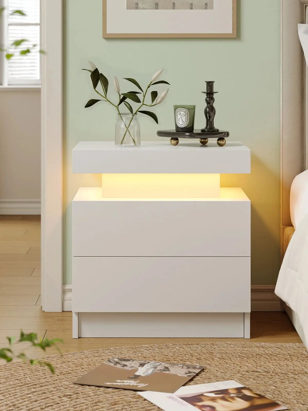 Cubehom LED Nightstands with 2 Drawers, End Table with RGB LED Lights for Bedroom Living Room