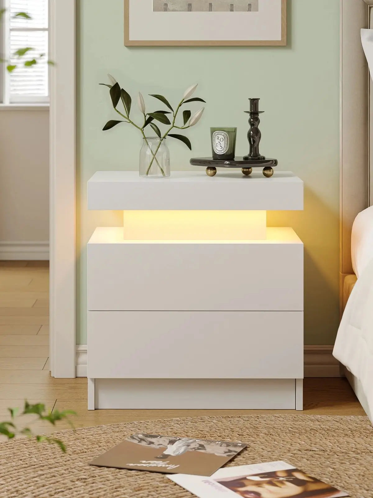 Cubehom LED Nightstands with 2 Drawers, End Table with RGB LED Lights for Bedroom Living Room