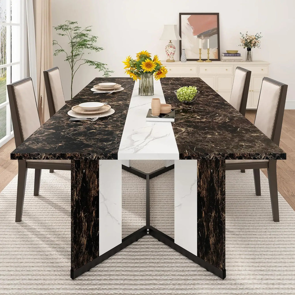 71 inch Dining Table, Modern Rectangular Kitchen Table W/Waterproof Wood Tabletop, Farmhouse