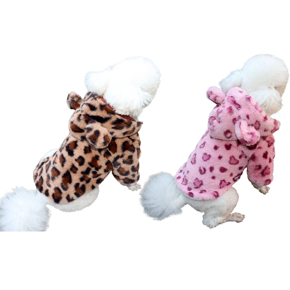 Winter Dog Hoodie Leopard Coat