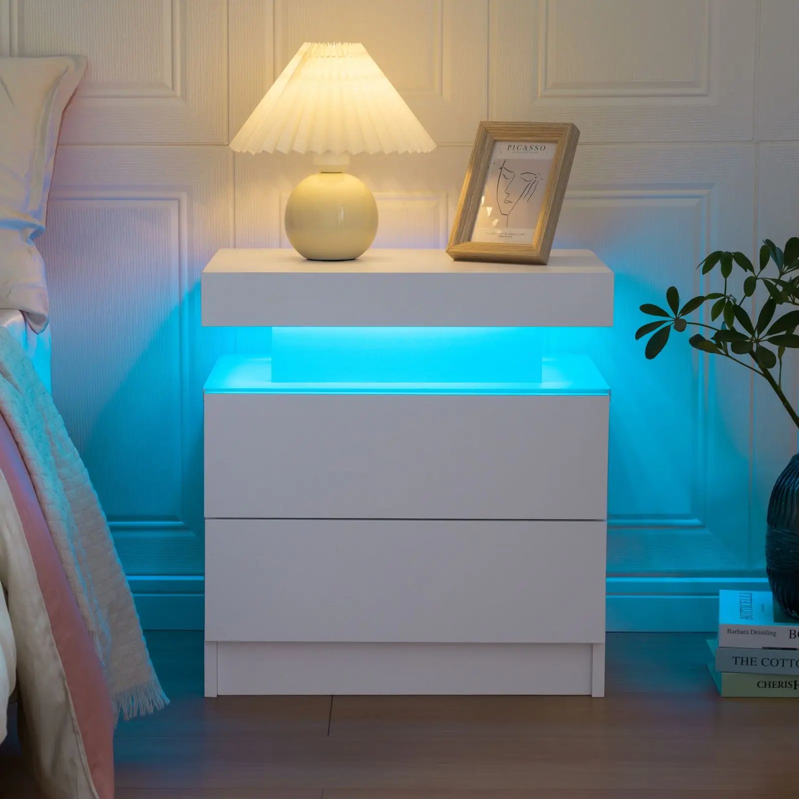 Cubehom LED Nightstands with 2 Drawers, End Table with RGB LED Lights for Bedroom Living Room