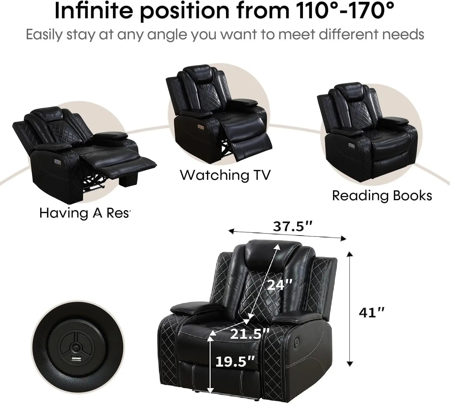 Power Recliner Sectional Sofa with LED Light for Living Room