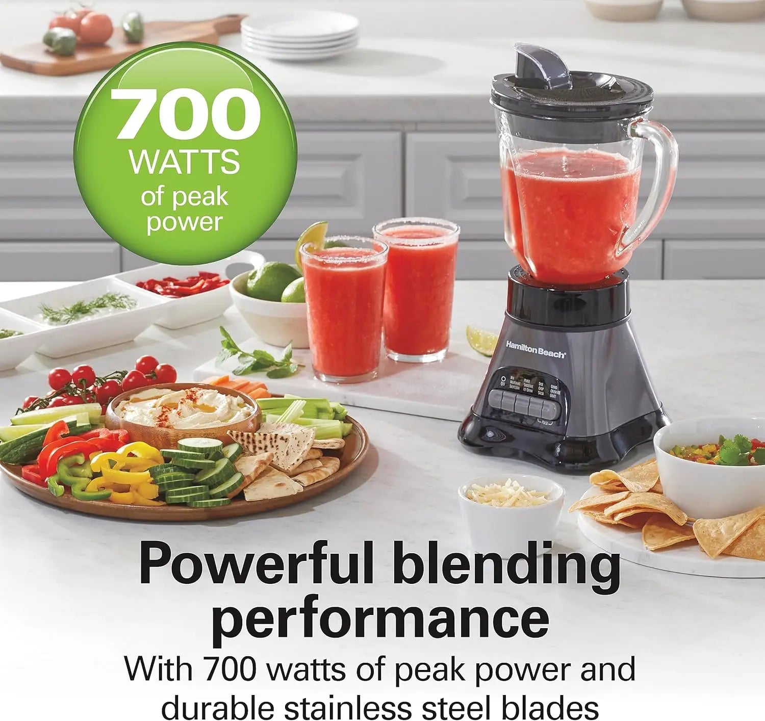 Blender and Food Processor Combo – 40oz Glass Jar, Portable Travel Cup, Electric Food Chopper, 700W – Gray/Black