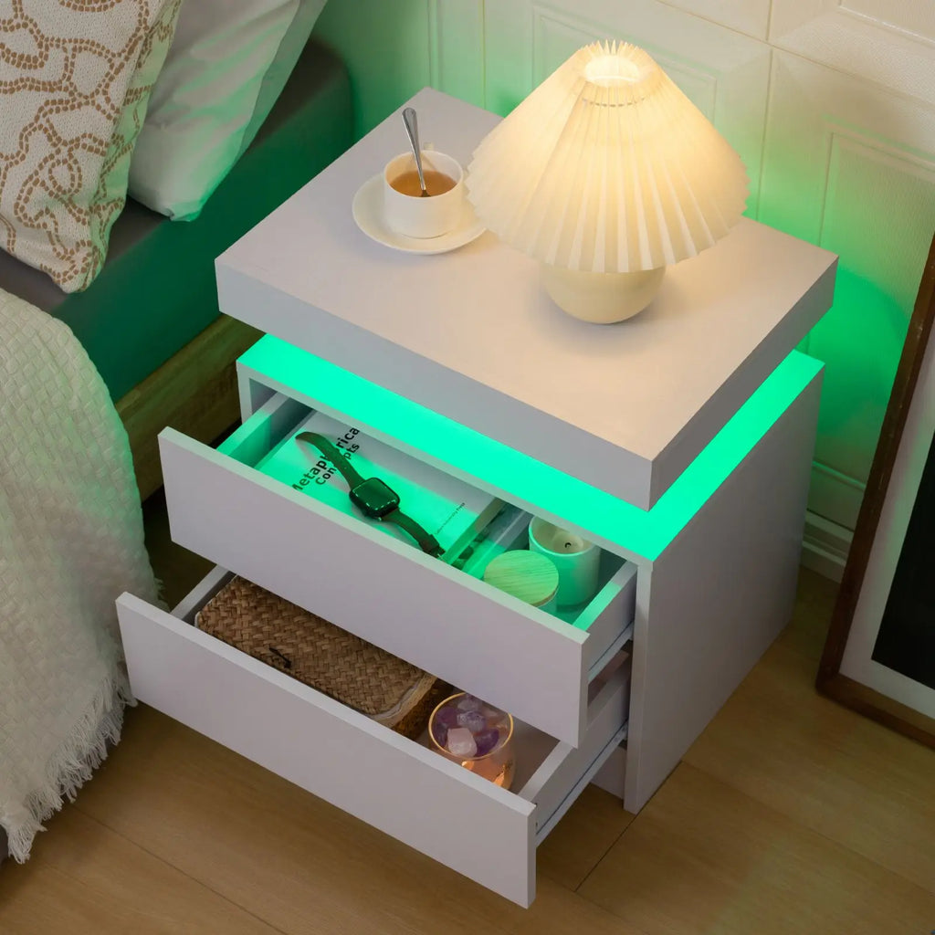 Cubehom LED Nightstands with 2 Drawers, End Table with RGB LED Lights for Bedroom Living Room