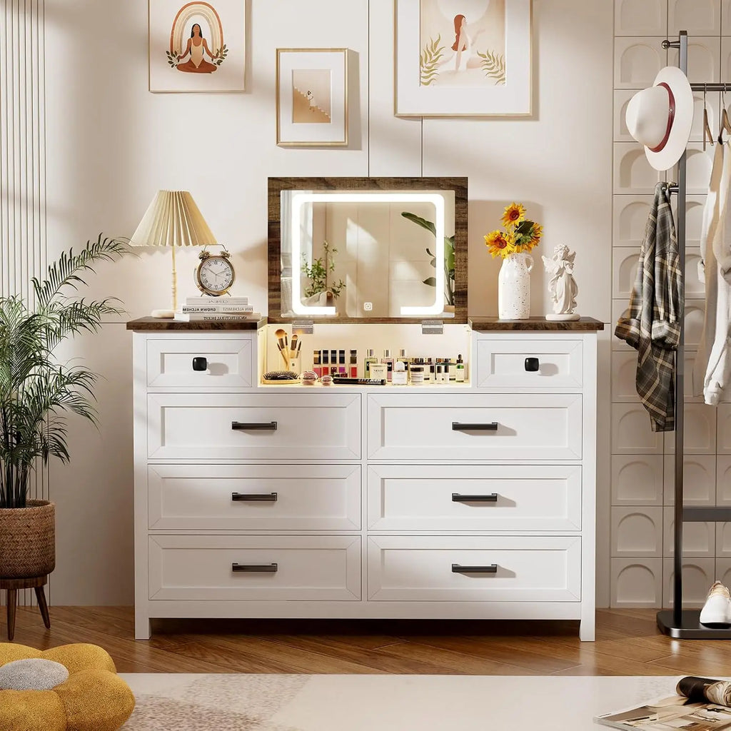 Dresser with Mirror, Chest of Drawers, 8 Drawer Dresser, Wood, Customized