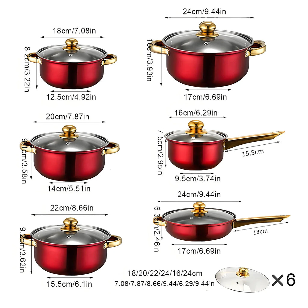Red Stainless Steel, Non-Stick Kitchen Cookware