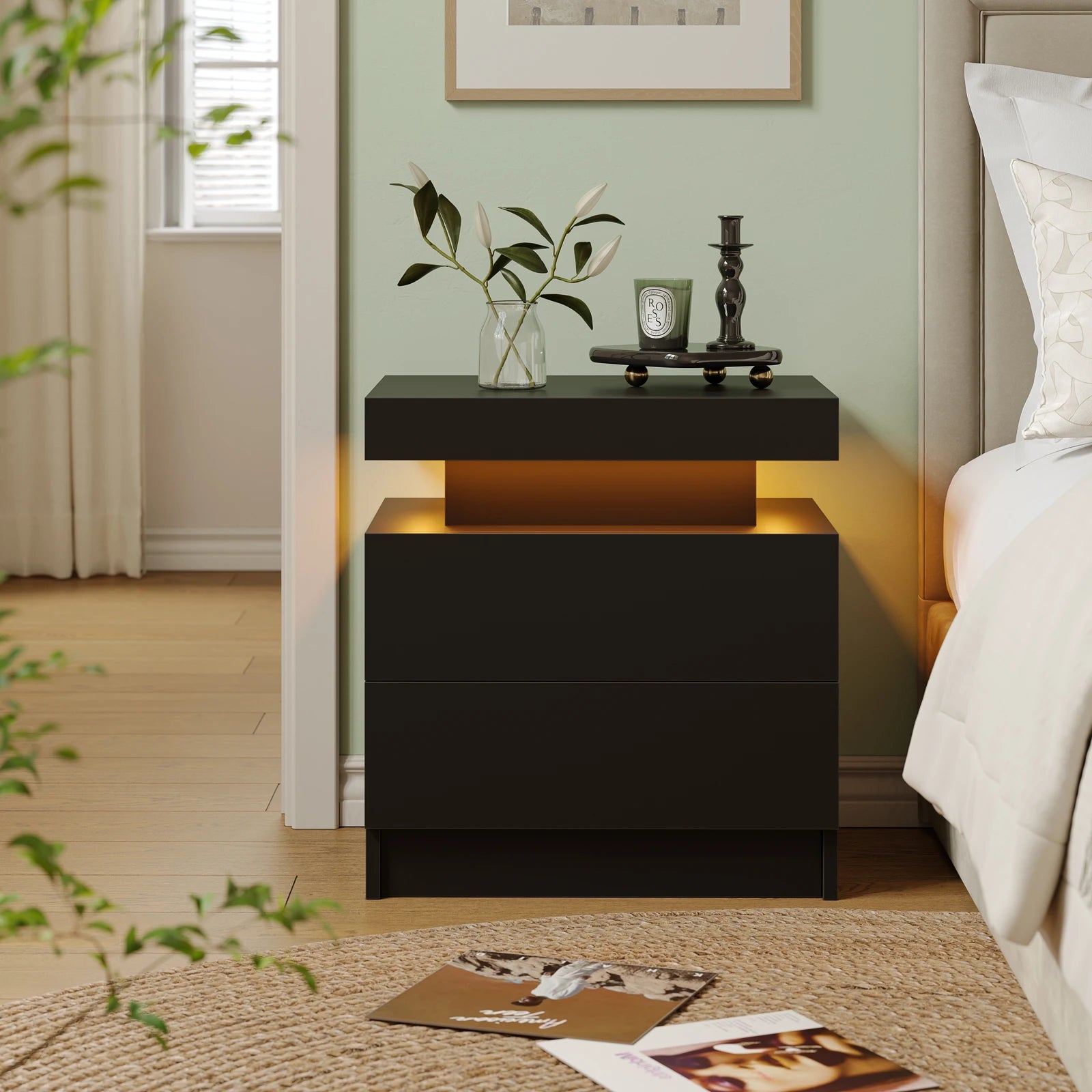 Cubehom LED Nightstands with 2 Drawers, End Table with RGB LED Lights for Bedroom Living Room