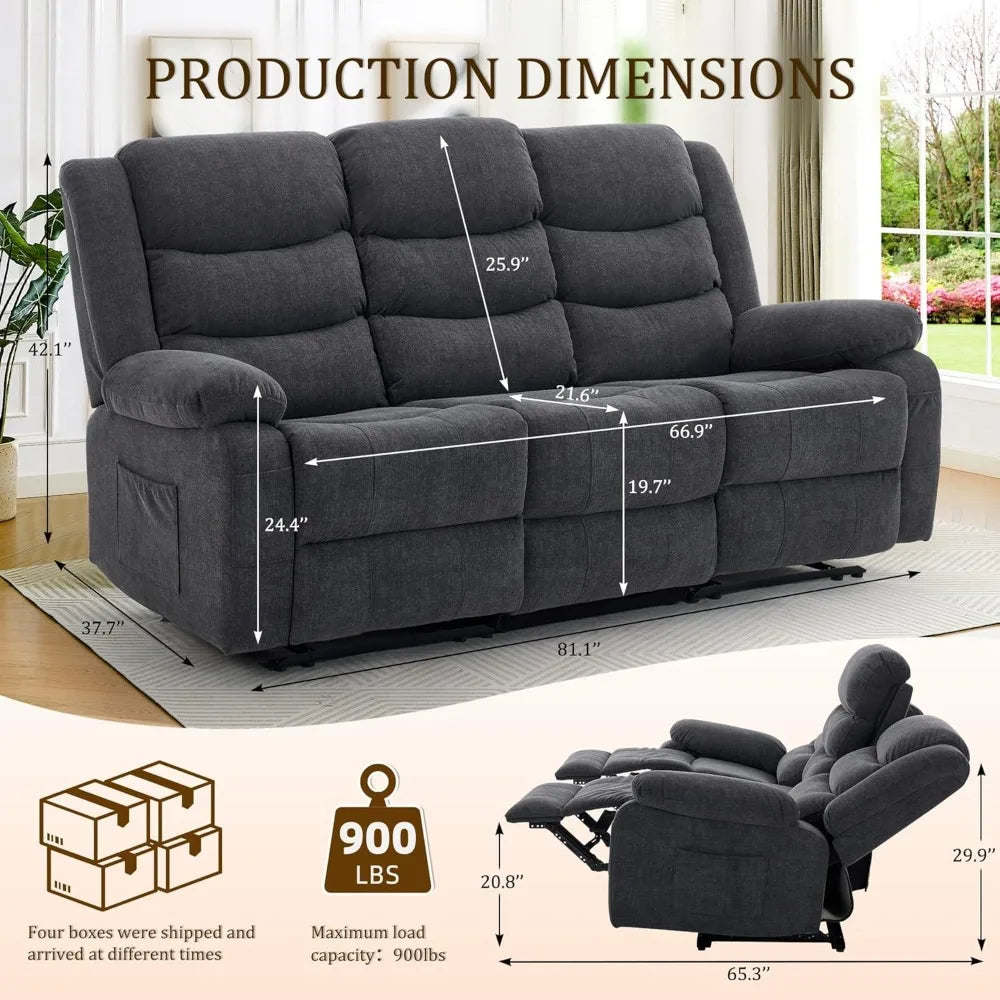 3-Seater Recliner Sofa with Drop-Down Table, Cup Holders & USB Charging
