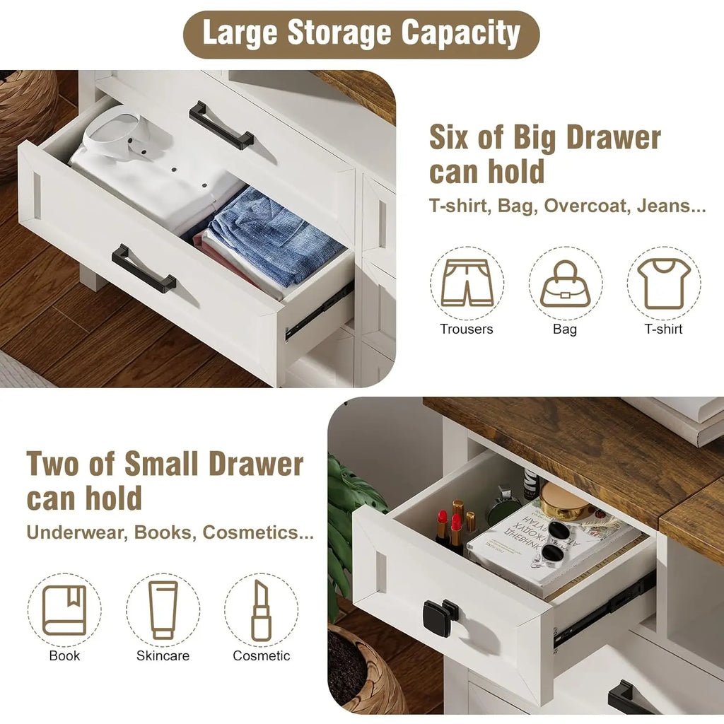 Dresser with Mirror, Chest of Drawers, 8 Drawer Dresser, Wood, Customized