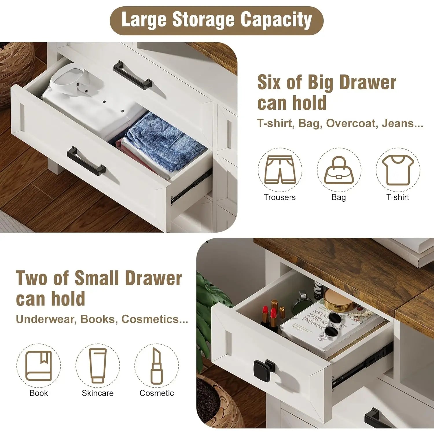 Dresser with Mirror, Chest of Drawers, 8 Drawer Dresser, Wood, Customized