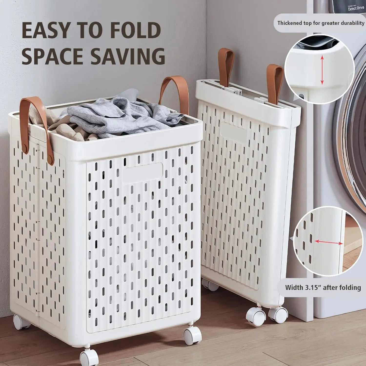 Collapsible Laundry Basket With Wheels and Handles