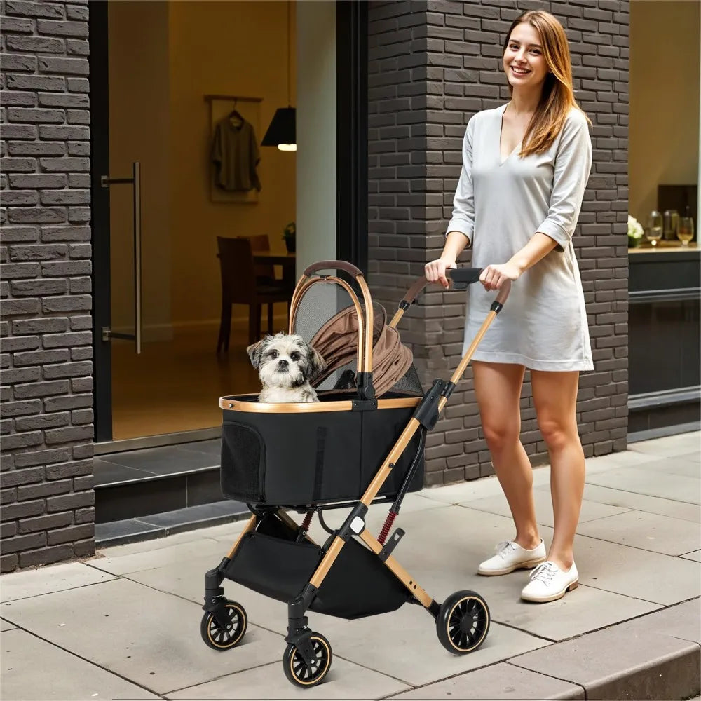 Folding Dog Stroller for Small/Medium Pet, Foldable Pet Travel Carrier for Small/Medium Dog Cat