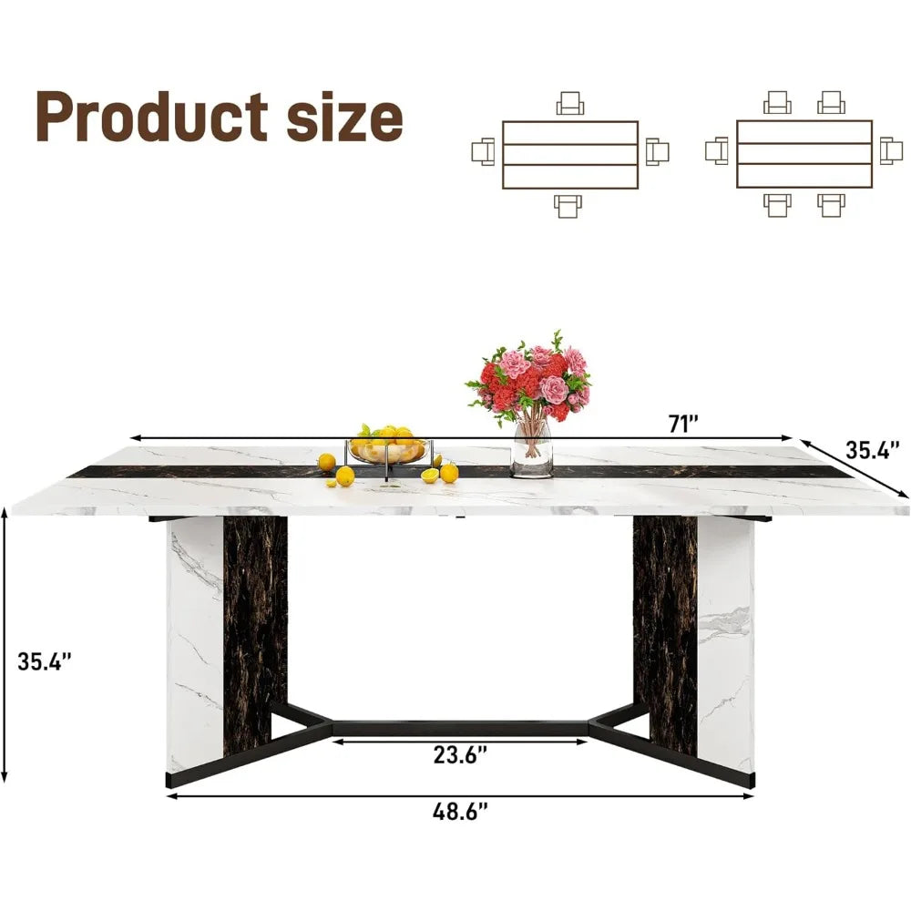 71 inch Dining Table, Modern Rectangular Kitchen Table W/Waterproof Wood Tabletop, Farmhouse