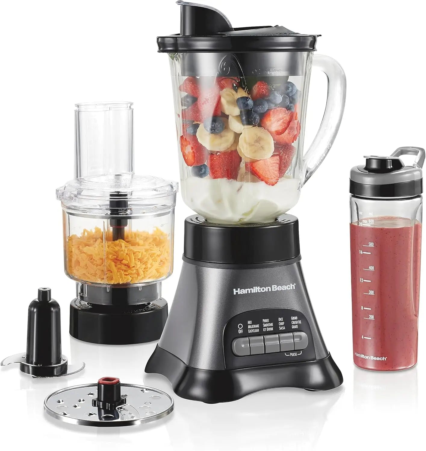 Blender and Food Processor Combo – 40oz Glass Jar, Portable Travel Cup, Electric Food Chopper, 700W – Gray/Black
