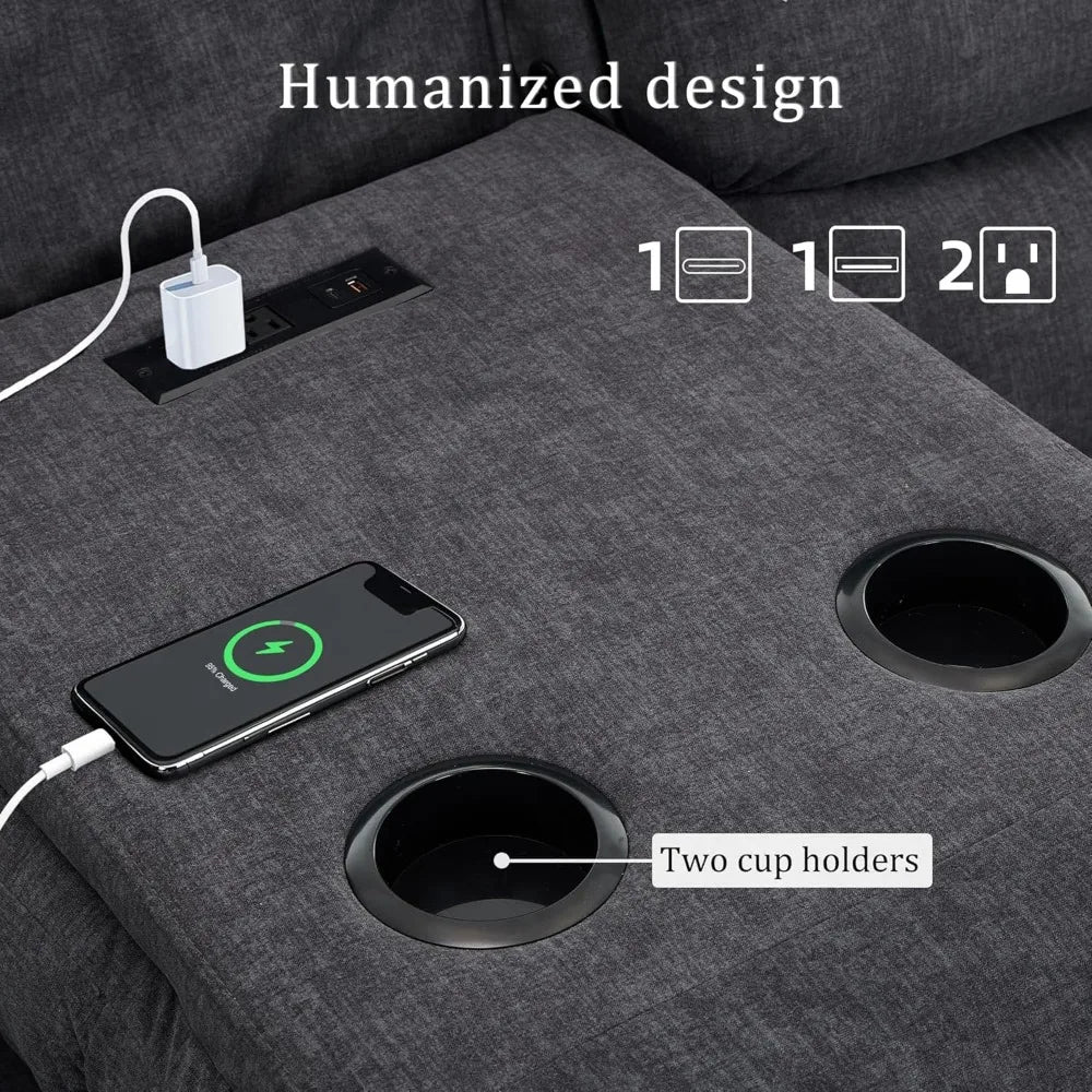 3-Seater Recliner Sofa with Drop-Down Table, Cup Holders & USB Charging