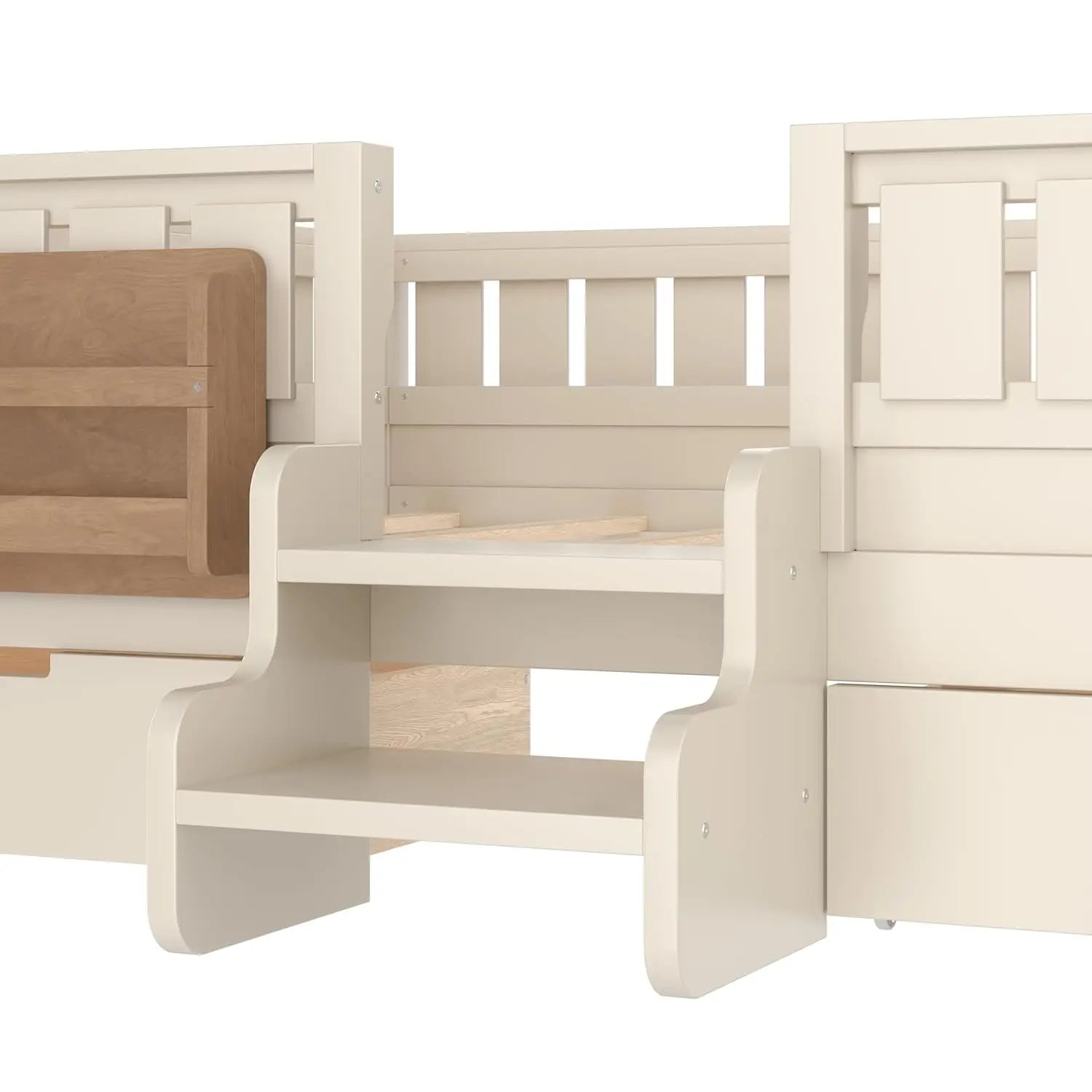 Full Size Kids Montessori Bed Frame with Stairs Bookshelf Drawers Storage Low Profile, Customized
