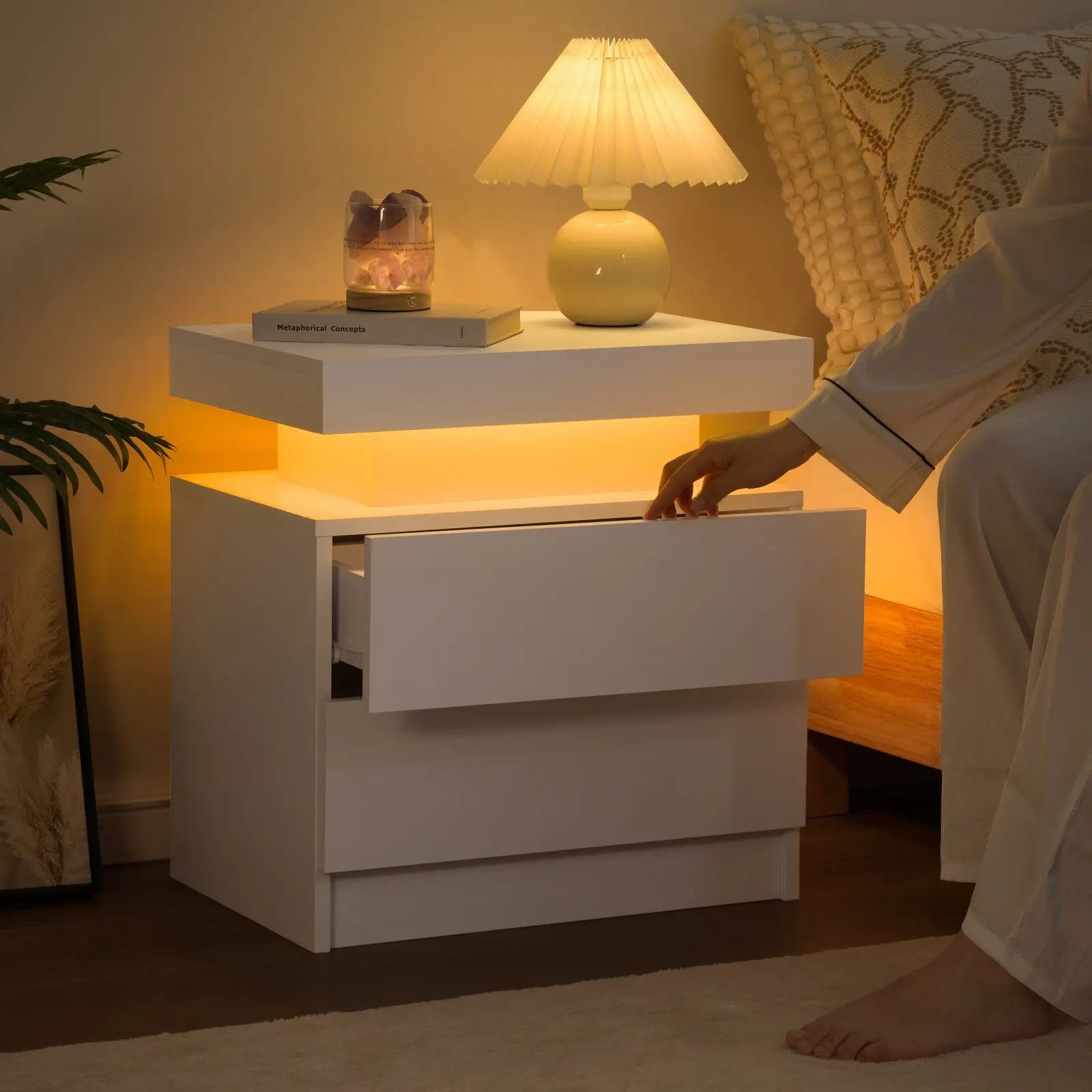 Cubehom LED Nightstands with 2 Drawers, End Table with RGB LED Lights for Bedroom Living Room