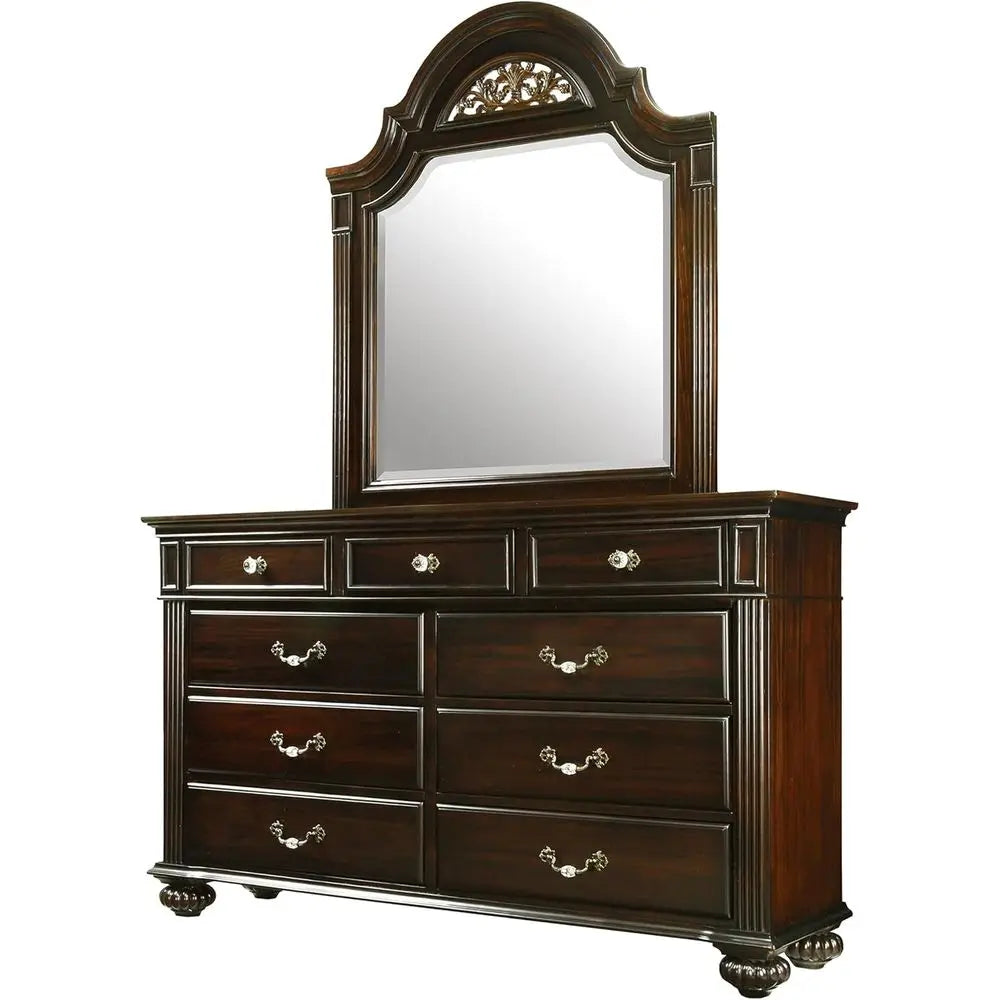 6-Piece Solid Wood Traditional Bedroom Set with Chest, Mirrored Dresser, 2 Nightstands, Requires Box Spring, Queen Size