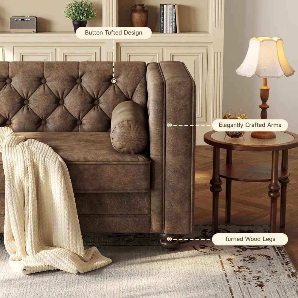 79'' Chesterfield Sofa, Faux Leather Button-Tufted Couch with Deep Seat