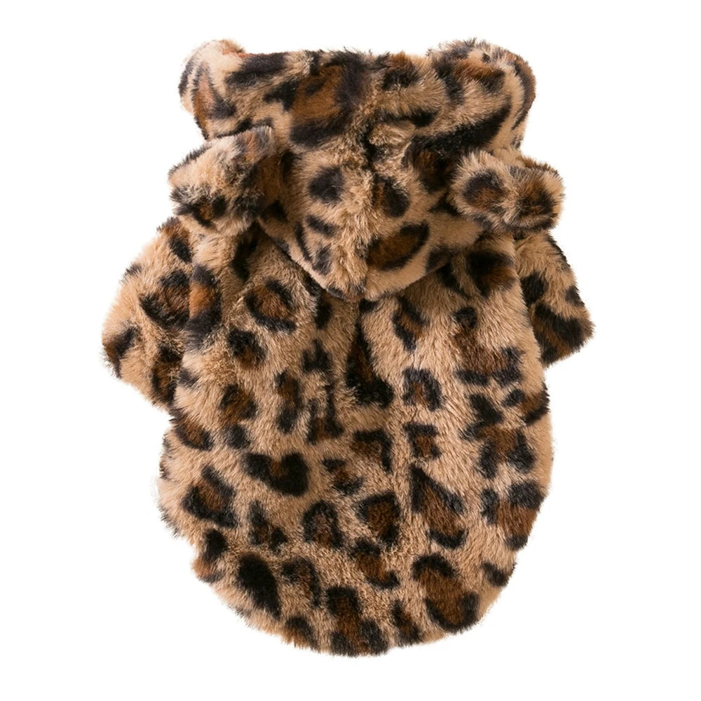 Winter Dog Hoodie Leopard Coat