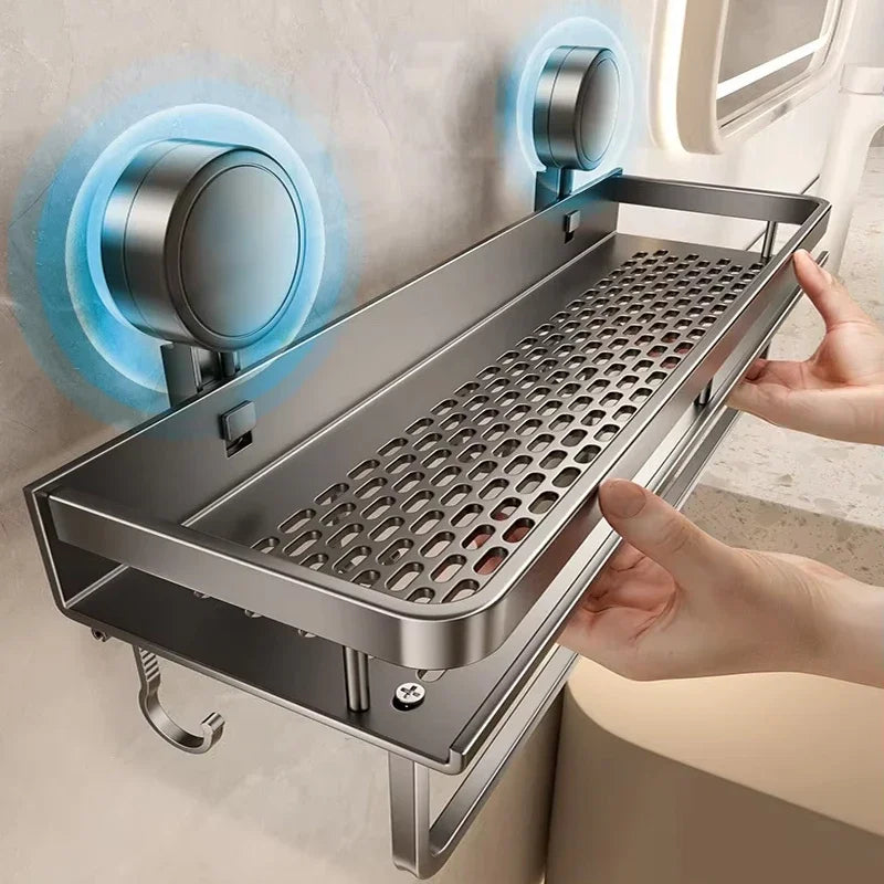 No Drill Suction Cup Bathroom Shelf Organizer