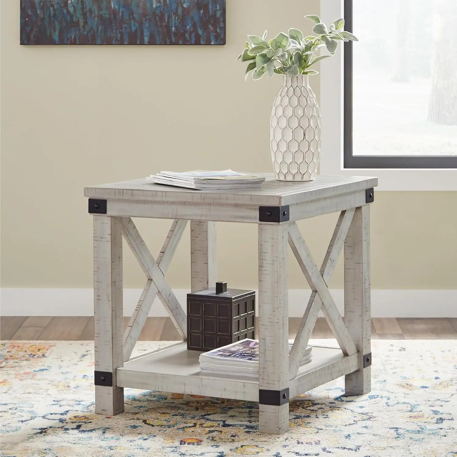 Carynhurst Rustic Farmhouse End Table, Whitewash