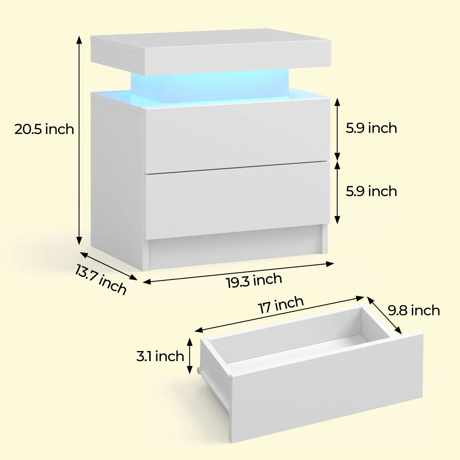 Cubehom LED Nightstands with 2 Drawers, End Table with RGB LED Lights for Bedroom Living Room