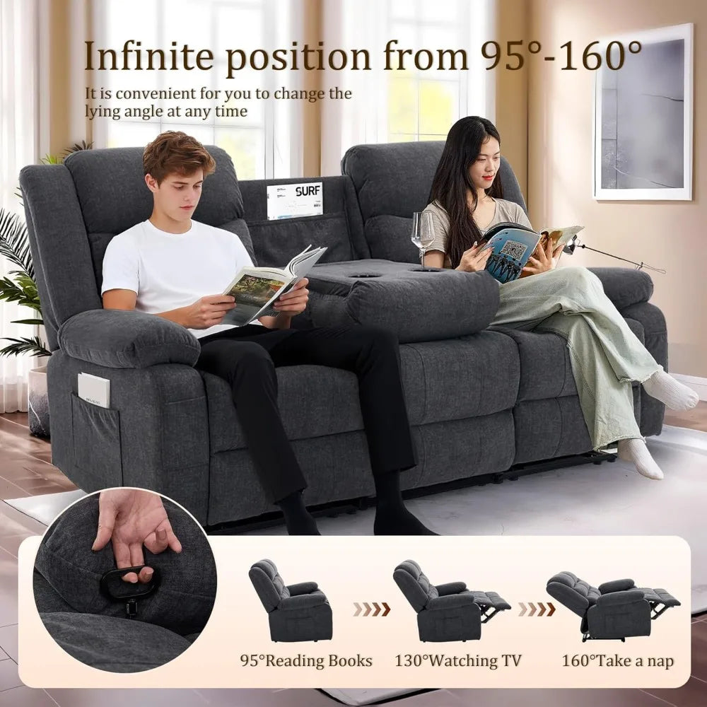 3-Seater Recliner Sofa with Drop-Down Table, Cup Holders & USB Charging