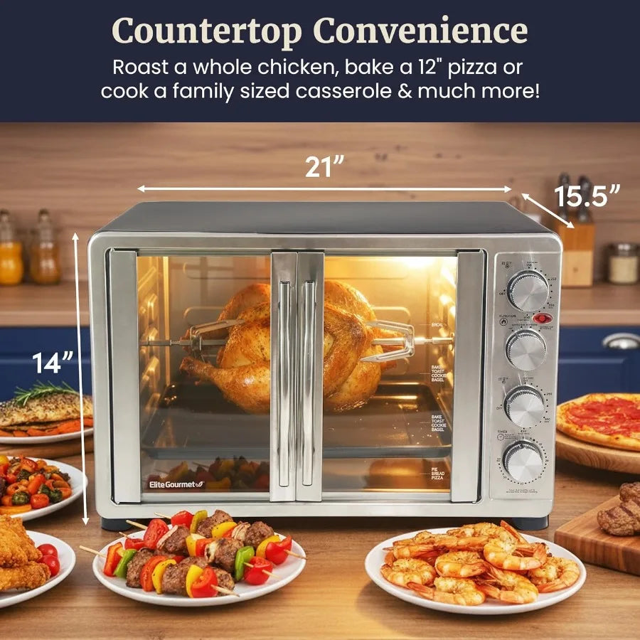 French Door Convection Oven 4-Control Knobs Bake Broil Toast Rotisserie Keep Warm