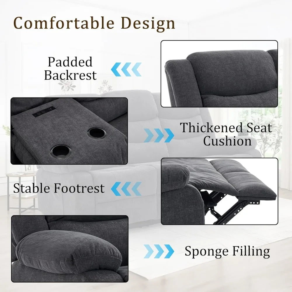 3-Seater Recliner Sofa with Drop-Down Table, Cup Holders & USB Charging