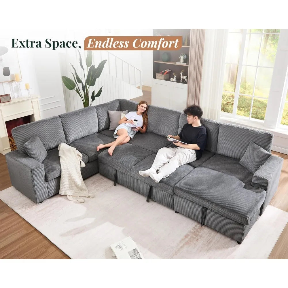 130 Sofa Bed, Sleeper Sofa, Pull Out Sleeper Couch with Storage, Convertible 6-Seater Sofa Bed for Living Room, Cordur
