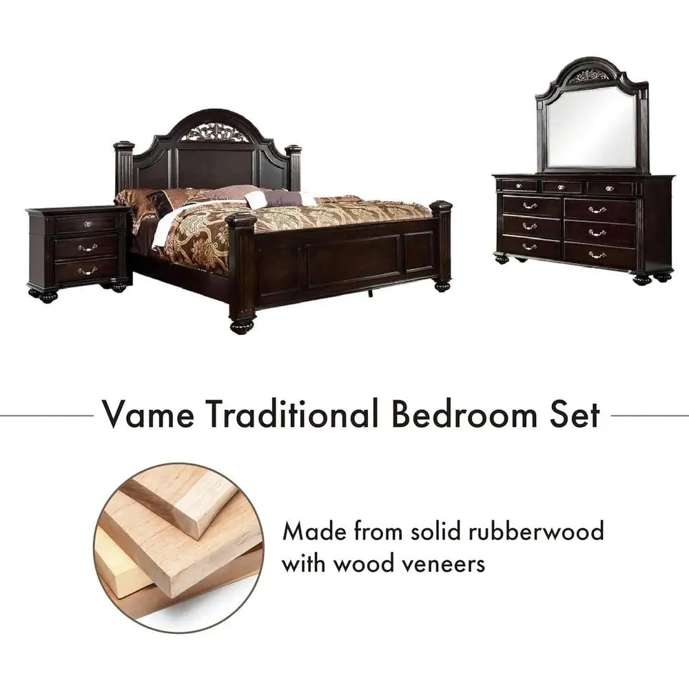 6-Piece Solid Wood Traditional Bedroom Set with Chest, Mirrored Dresser, 2 Nightstands, Requires Box Spring, Queen Size