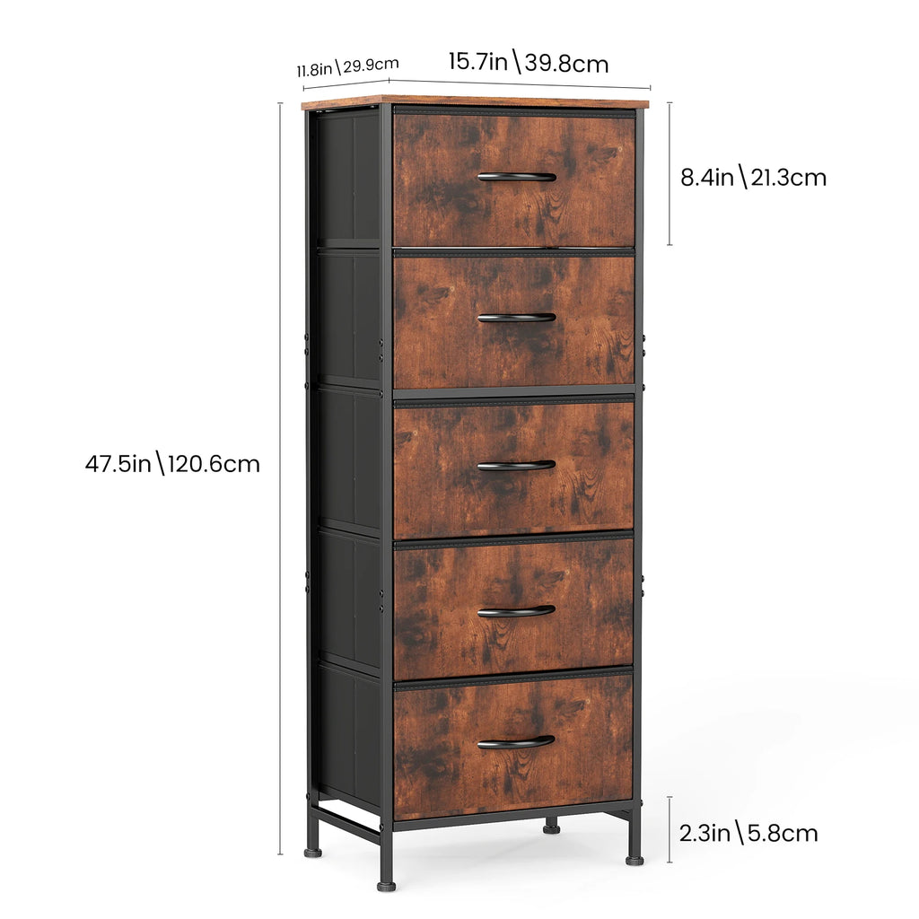 48IN Dresser For Bedroom With 5 Drawers.  Nightstand Wardrobe Steel Frame Closet For Clothes Storage