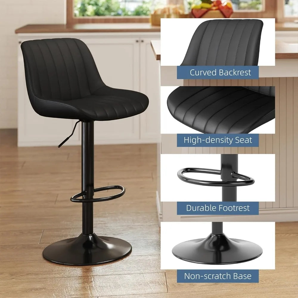 Swivel Bar Stools Set of 4, Adjustable Height PU Leather Kitchen Island Stools with Back, Modern Armless