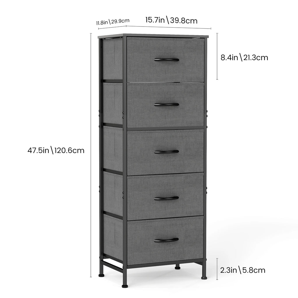 48IN Dresser For Bedroom With 5 Drawers.  Nightstand Wardrobe Steel Frame Closet For Clothes Storage