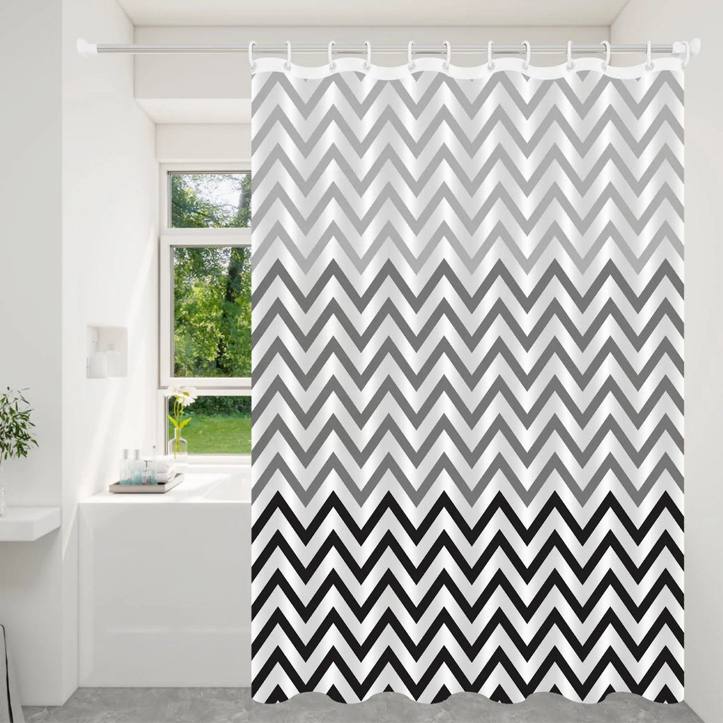1pc Black White Wavy Stripe Artwork Geometric Shower Curtain Waterproof PEVA Modern Minimalist Bathroom Decor