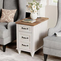 End Table with Charging Station, White Side Table with Storage Cabinet and Drawer, Wood Nightstand with Power Outlets & USB Port