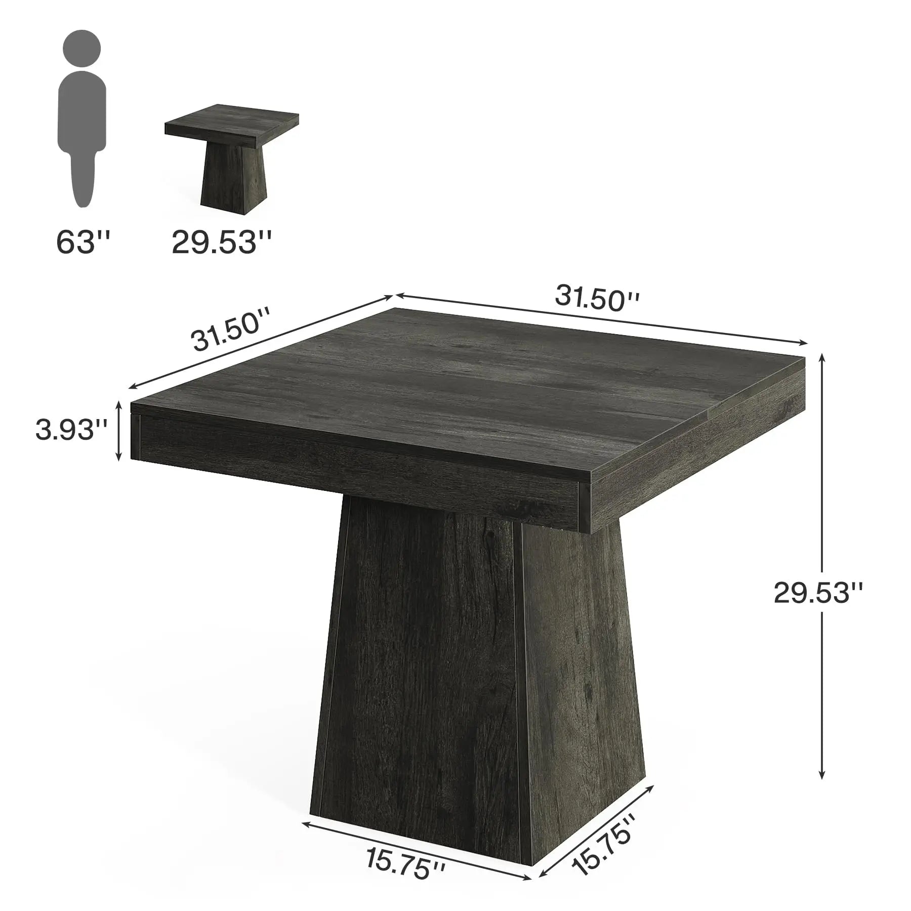 Square Dining Table with Sturdy Pedestal Base, Farmhouse Dining Room