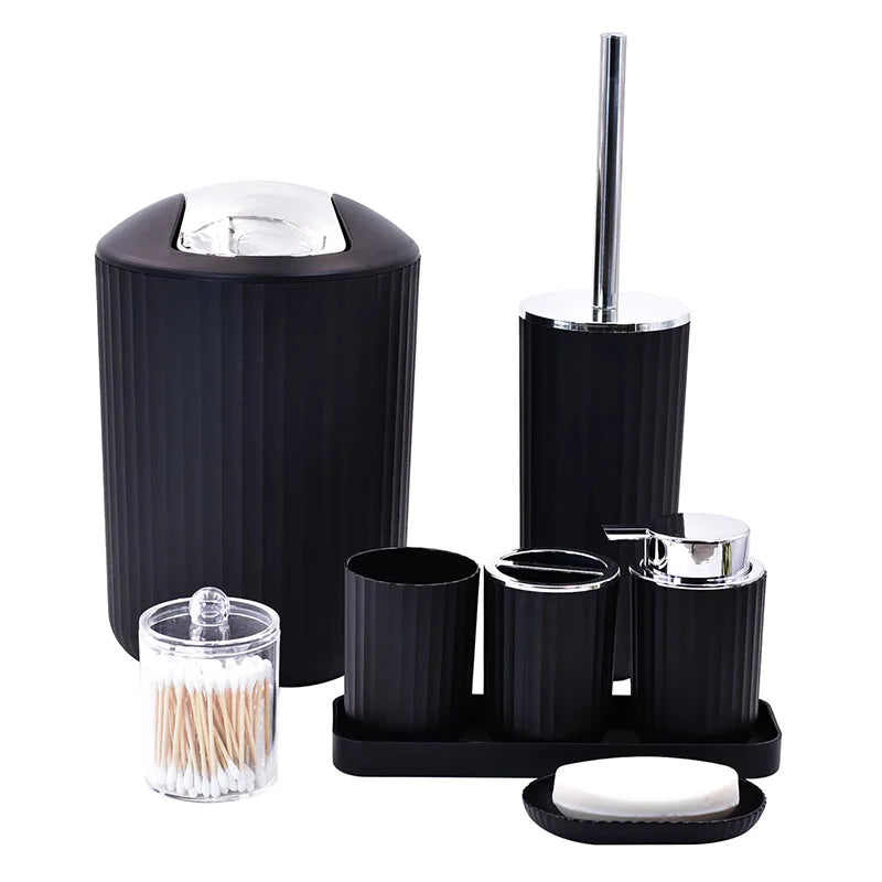 Black Plastic Bathroom Storage And Toiletry Set